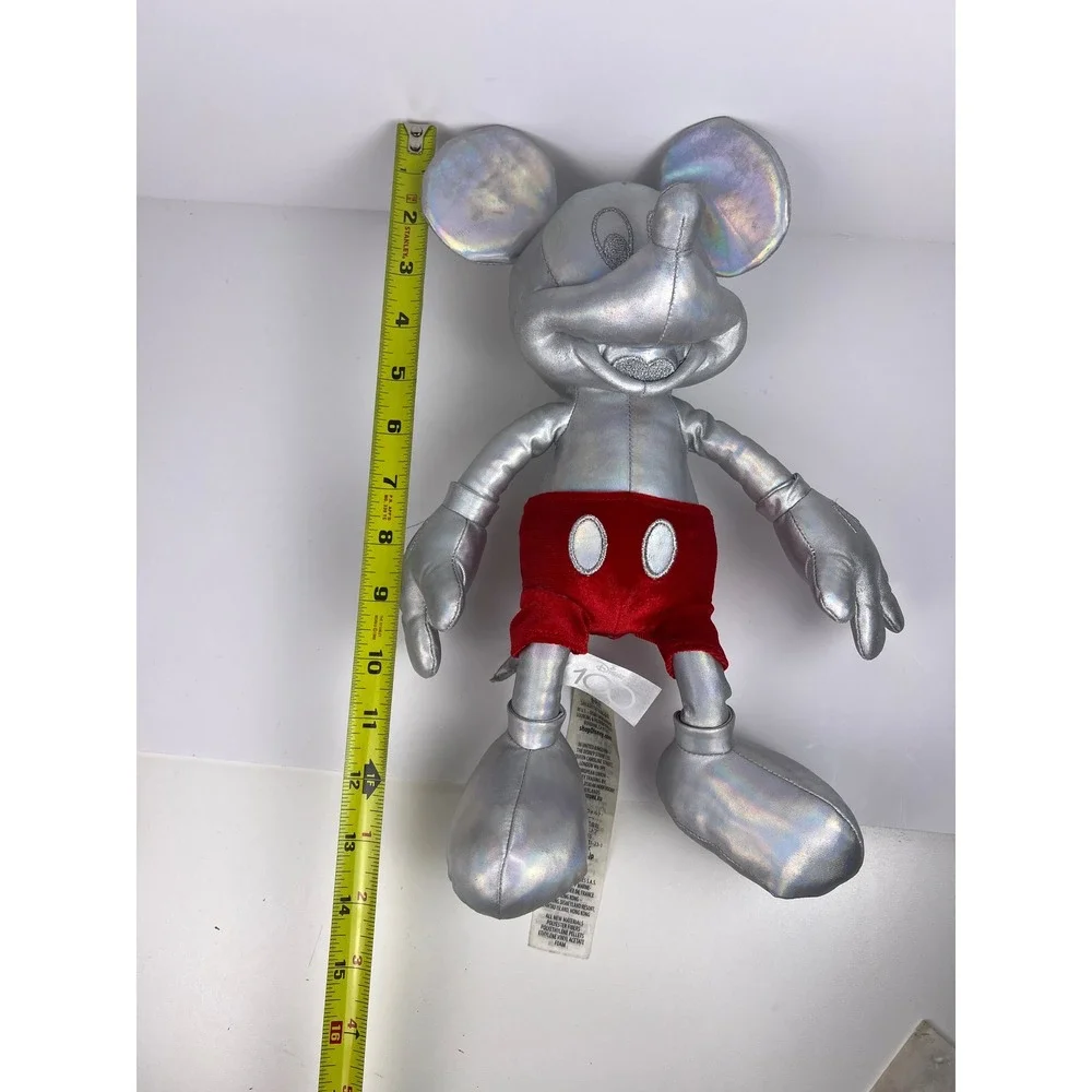 Disney 100th Anniversary Mickey Mouse‎ Plush Toy Silver Red Shorts Holographic